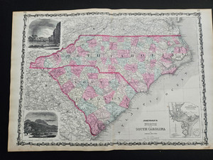 1863 Johnson Atlas Antique Map North South Carolina Civil War Era 100% Genuine