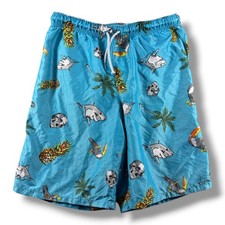 Wonder Nation Boys XL 14-16 Swim Trunks Blue Shark Skull Pineapple Tropical