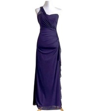 Vintage Blondie Nites One Shoulder Gown Dress Women’s Size 9 Purple Maxi Ruffle