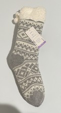 Fair Isle Women s Gripper Slipper Socks One Size Fits All Gray And White NWT