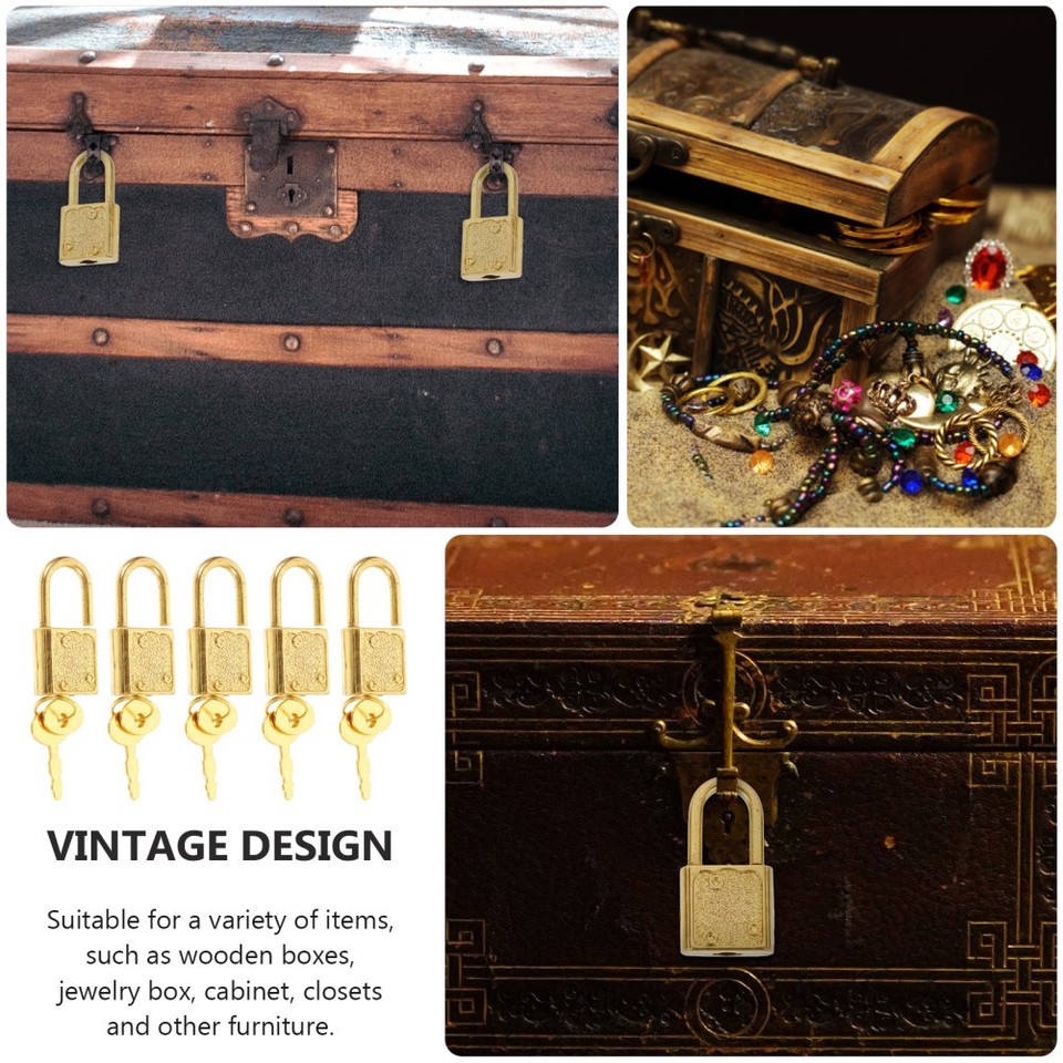 5 Sets Treasure Box Lock with Keys Plastic Lock Antique Treasure Chest ...