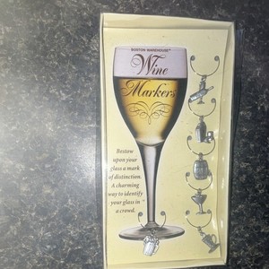 Boston Warehouse Reusable Silver Metal Wine Glass Markers Charms, 6-Pack