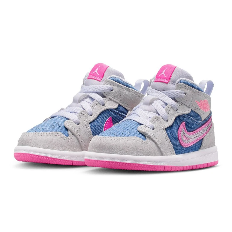 Toddler's Jordan 1 Mid SE "Denim Sequin" Cobalt Bliss/Pink Glow-White (HQ2000 - Image 3 of 4