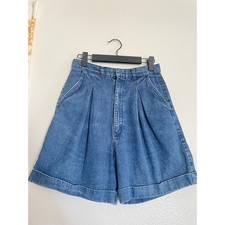 Vintage 80s Congo Trader Pleated Denim Shorts High Waist Made in USA Size 10