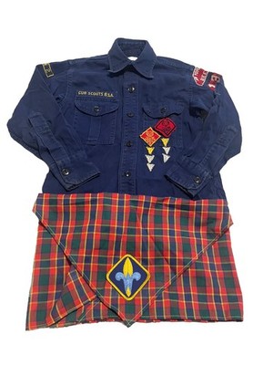 Vtg Boy Scouts Queens NY Shirt Youth Small Blue 60s 70s Sanforized Cub W/Hankie