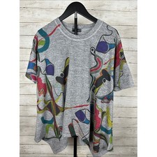 Inoah Art To Wear Gray Abstract Knit Tunic Top Size Small Oversized Made in USA