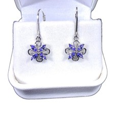 0.40 ct Natural Tanzanite Solid 925 Sterling Silver Flower Leverback Earrings
