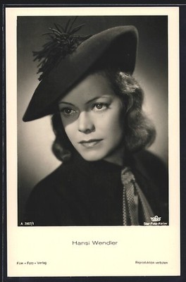 Postcard actress Hansi Wendler with thoughtful look 