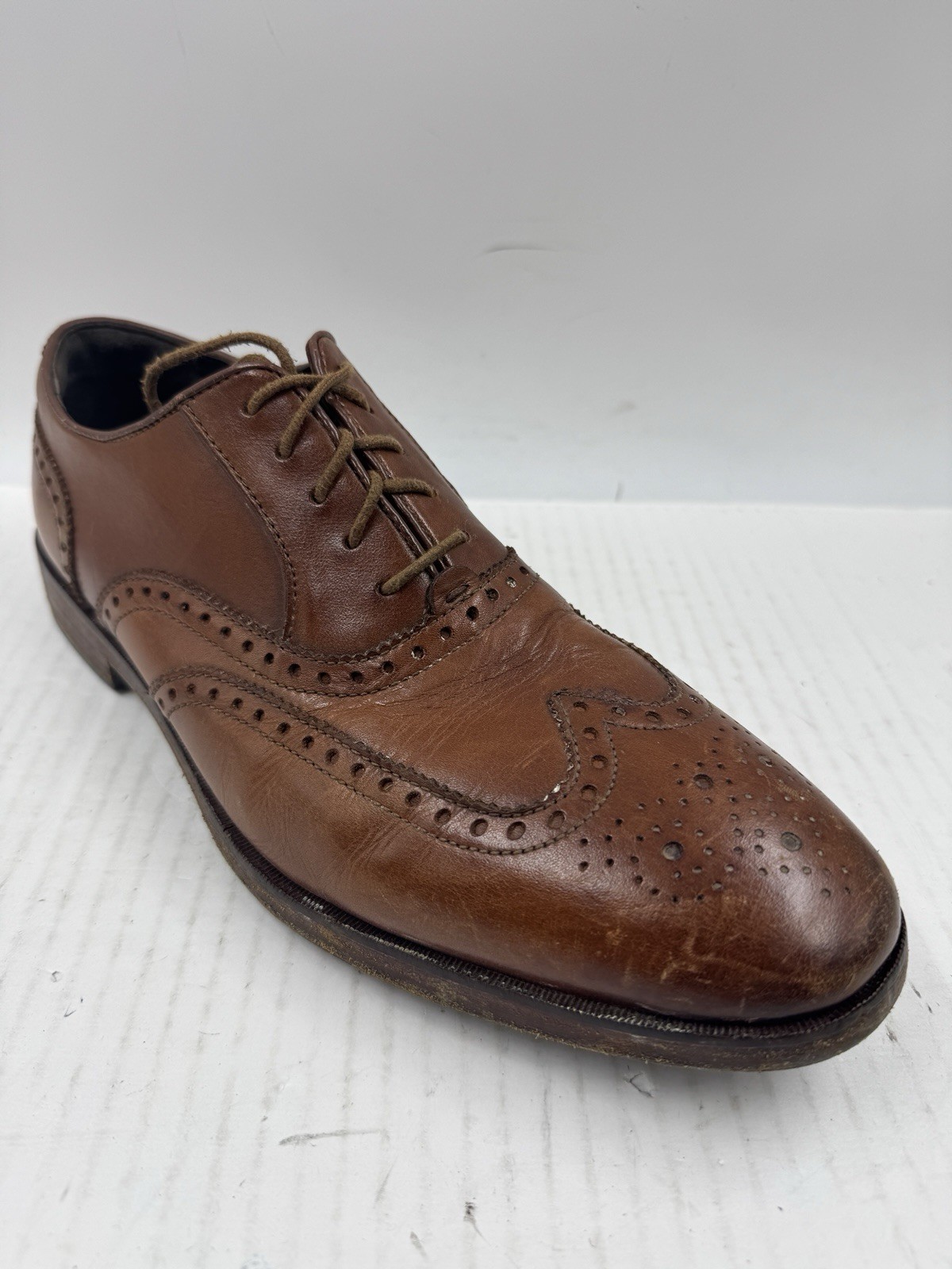 SAOLA Scarpe uomo Cole Haan Hamilton taglia 10 5 M pelle marrone punta alare Oxford