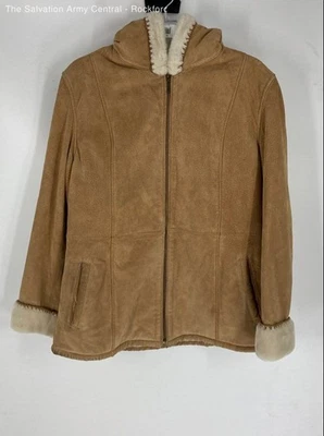 Canvas Womens Brown Suede Long Sleeve Hooded Full-Zip Jacket Size Medium - Image 1 of 4