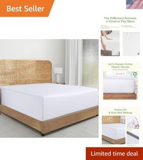 Luxurious White King Fitted Sheet - 300 TC Organic Cotton with Deep 15" Pockets