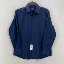 Nautica Dress Shirt Mens Medium Dark Navy Blue Regular Fit Stretch Button Up NWT