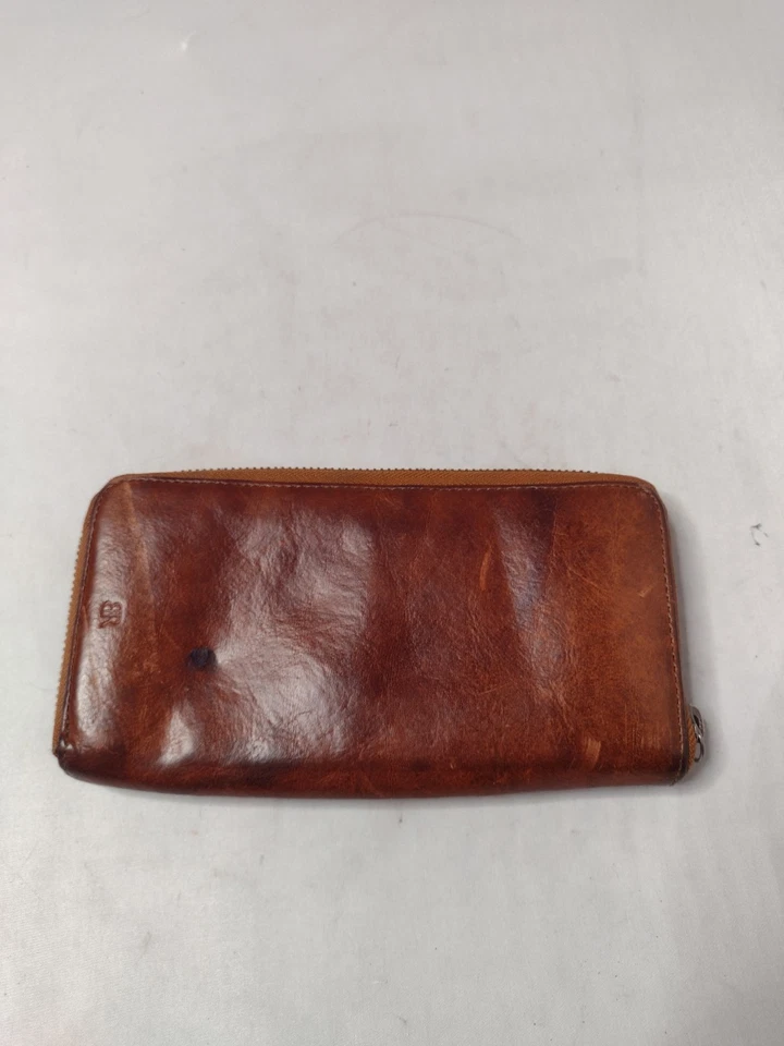 Cartera de cuero para mujer Banana Republic marrón con cremallera alrededor tarjeta envejecida A27 Foto 3 de 4