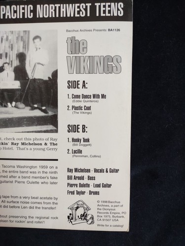 The VIKINGS 7" EP NW Rockers Come Dance With Me + 3 DIONYSUS Records 45 - Picture 4 of 10