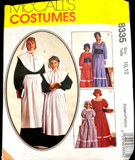 McCall  s Pattern 8335 Children  s Pioneer Pilgrim Prairie Dress Costume Sz 10-12