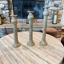 Vintage Bombay Co. Graduated Candlestick Set, Antiqued Gold Fluted Columns