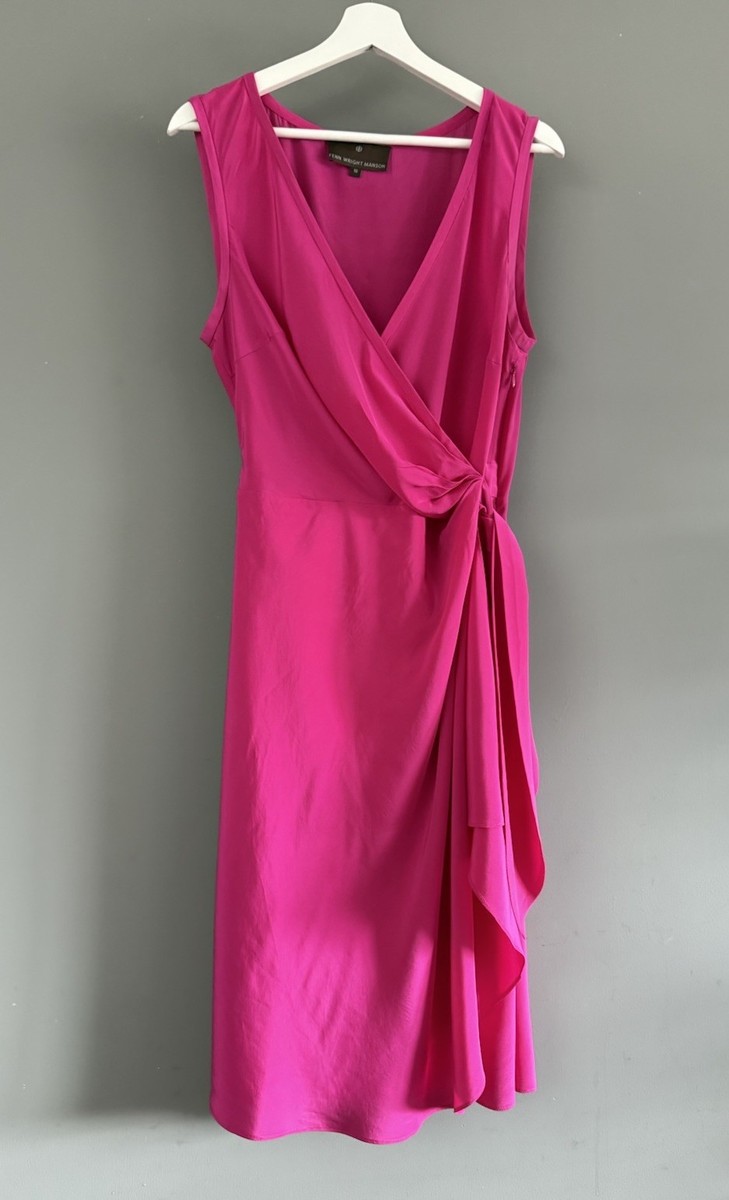 Fenn Wright Manson Pink Silk Summer Party Occasion Midi Wrap Dress