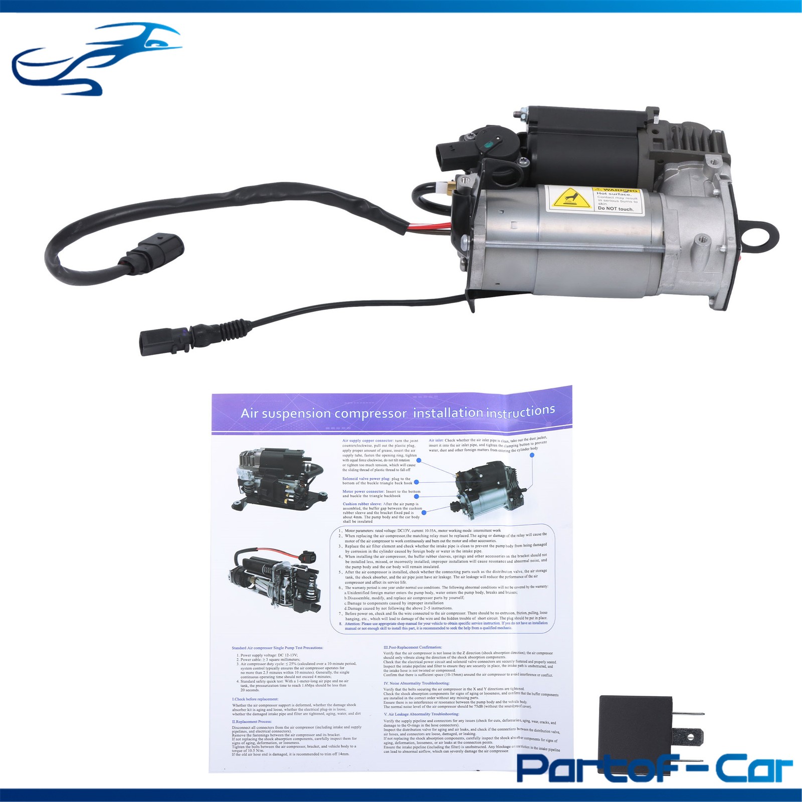 3D0616007E Air Suspension Compressor Pump For Bentley T Coupe 2-Door 6.8L 2003