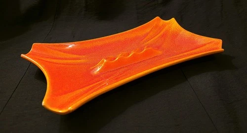 Vintage Royal Haeger 149 USA Orange Peel Glaze Ashtray MCM Ceramic Chips Noted