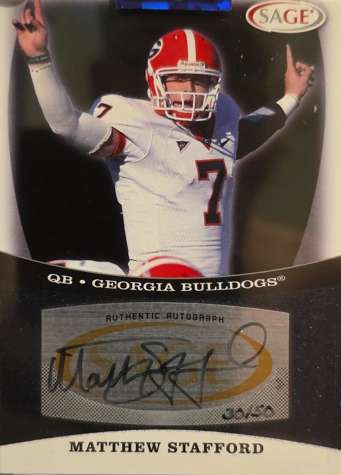 Autógrafos Matt Stafford Rams 2009 SAGE rojo A50 Matthew Stafford novato automático/50 Foto 2 de 2