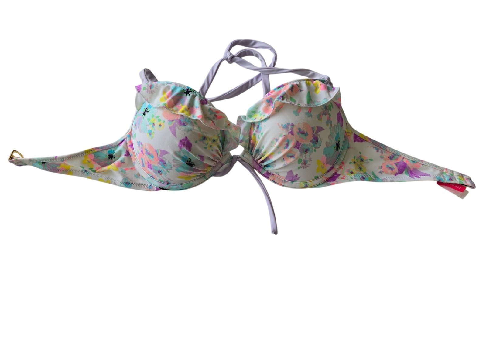 Victorias Secret Women Floral Halter Bikini Top Multicolor Size 34D Padded