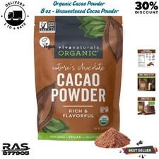 Organic Unsweetened Cacao Powder with Rich Dark Chocolate Flavor  8 oz-Pack of 1