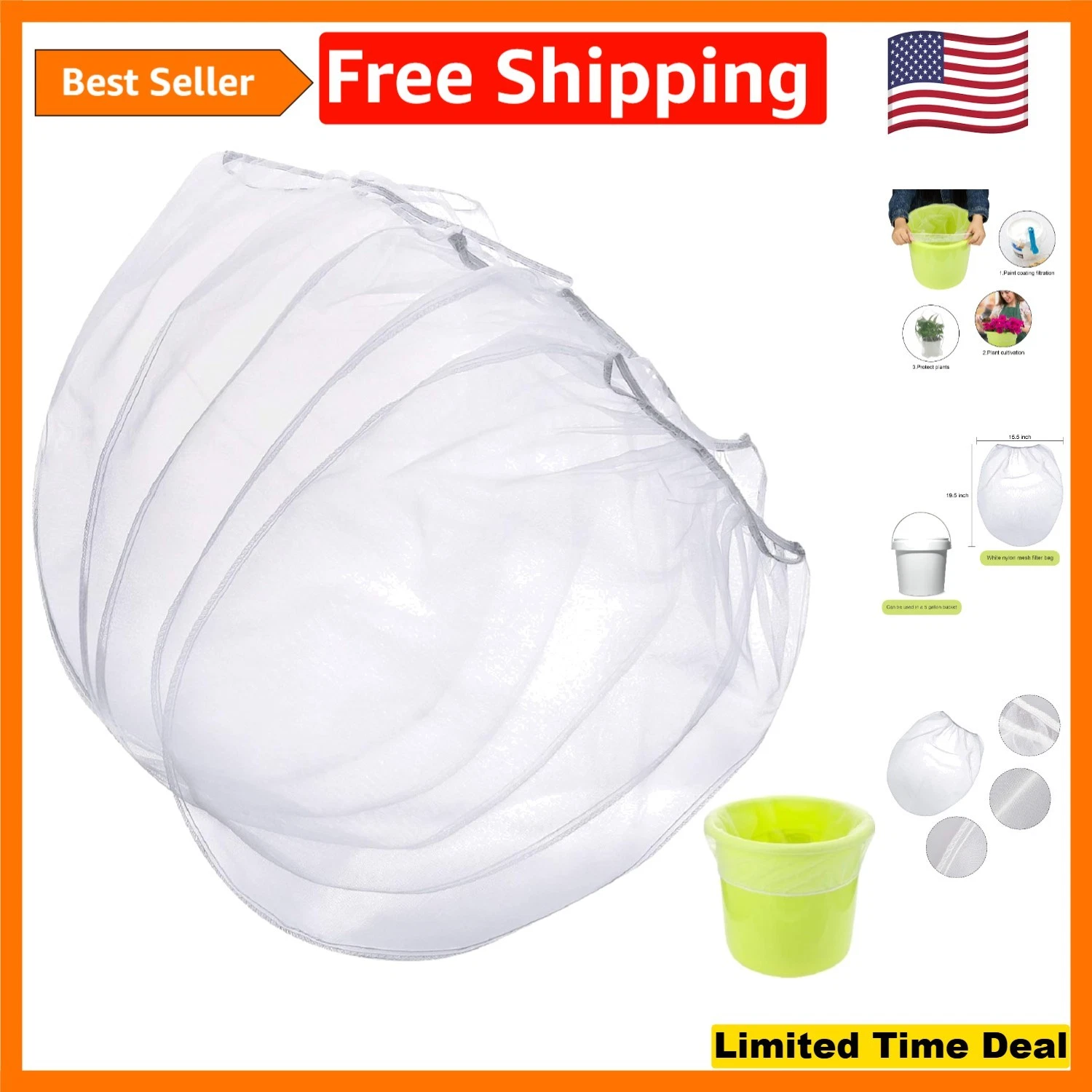 20 Pack Fine Mesh Paint Strainer Bags for 5 Gallon Buckets - Durable & Reusable