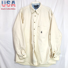 Nautica Men's XL Button Down Nautical Ivory Pocket Logo Cotton Long Sleeve
