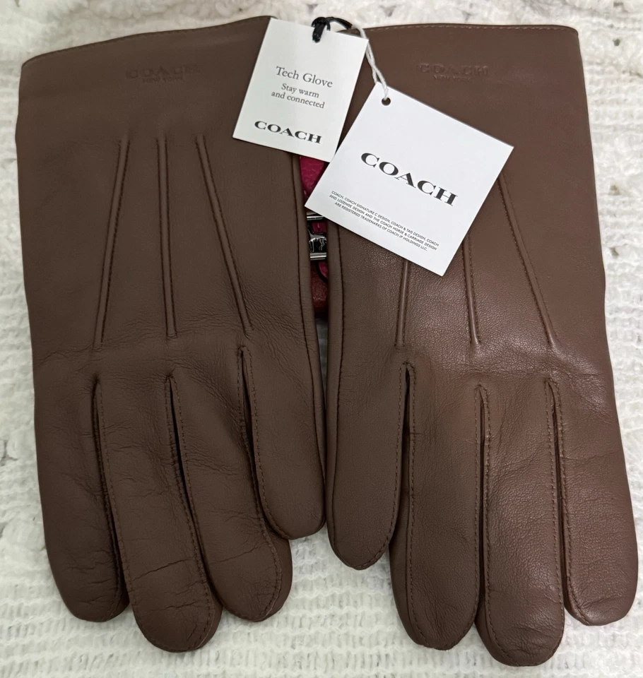 COACH L Tech 手套 54182 - 羊皮 - 深马鞍 - 全新带标签 — 第 3/4 张图片