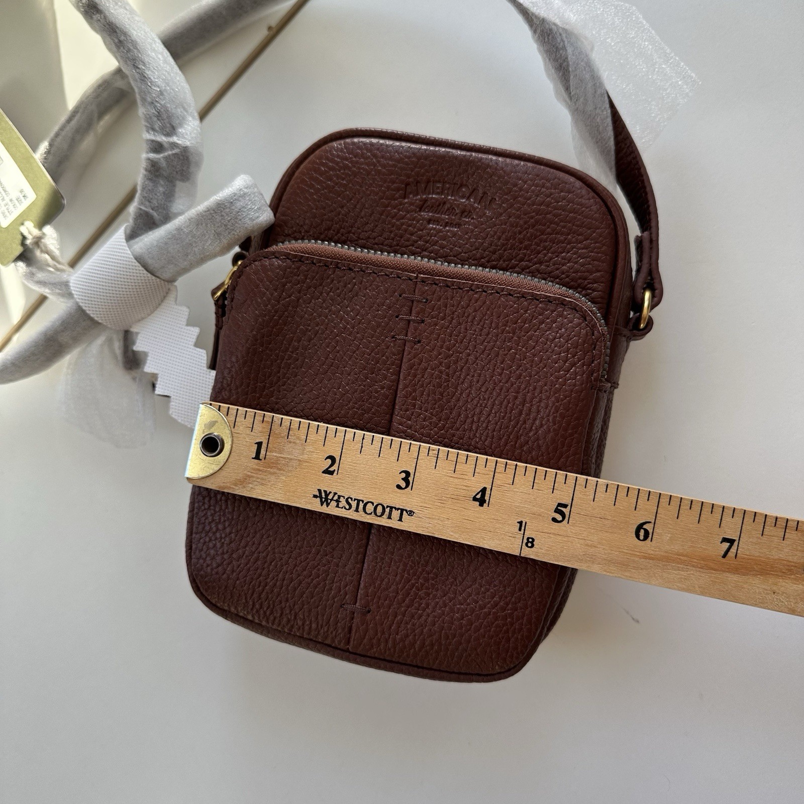 NWT American Leather Co Cleveland Mini Crossbody Bag Brown Pebbled Leather