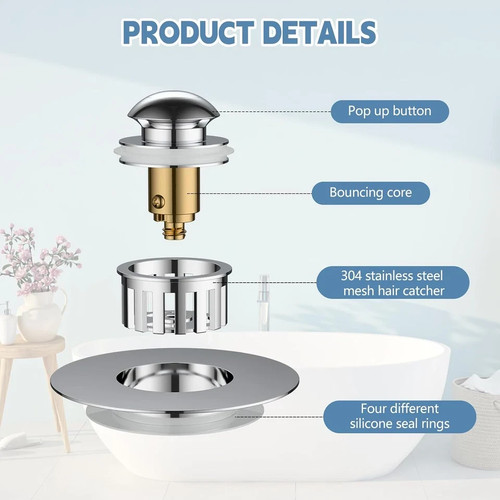 Universal Badewanne Abfluss Stopfen - Pop-Up Haarfänger Ersatz für Wanne - Bild 7 von 8