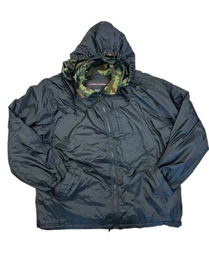 Charles Klein Jacket Mens Large Black Hooded Nylon Full Zip Camo Lined