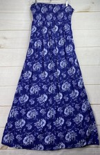 Old Navy Strapless Smock Maxi Dress Womens L Blue Floral Boho Lightweight Lined
