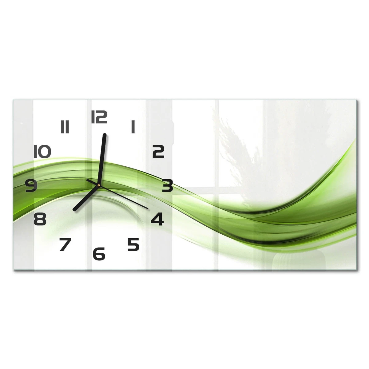 Reloj de Pared Rectangular Horizontal Vidrio Templado Premium Ola Verde 60x30 cm