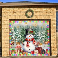 7x8 ft Christmas Garage Door Banner Cover with LED String Light Battery Box  O...