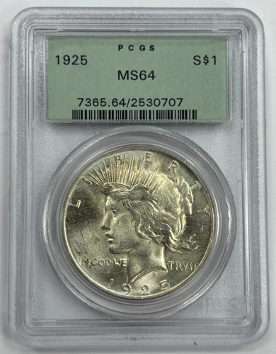 1925 US Silver $1 Peace Dollar PCGS MS64 Gen 2.3 Holder