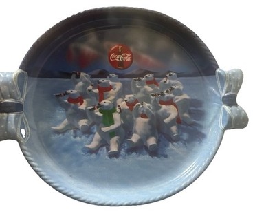 1997 Polar Bears drinking Coca Cola dinner Tray The Ulitman Co. Ribbon Handles