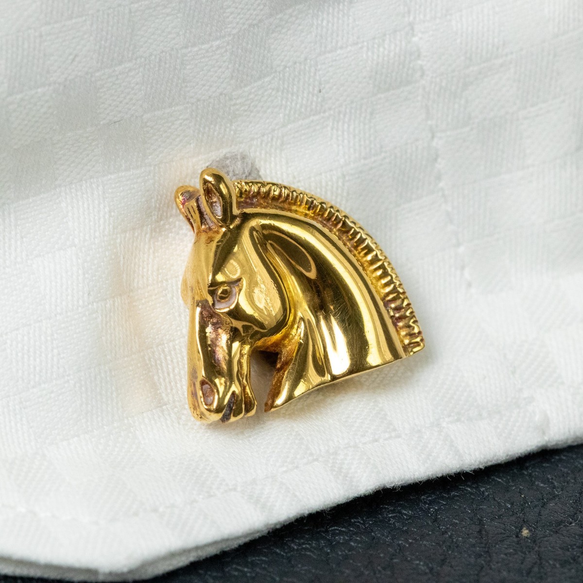 HERMES Cufflinks Horse Head Cheval Gold Plated Vintage Rare Mens