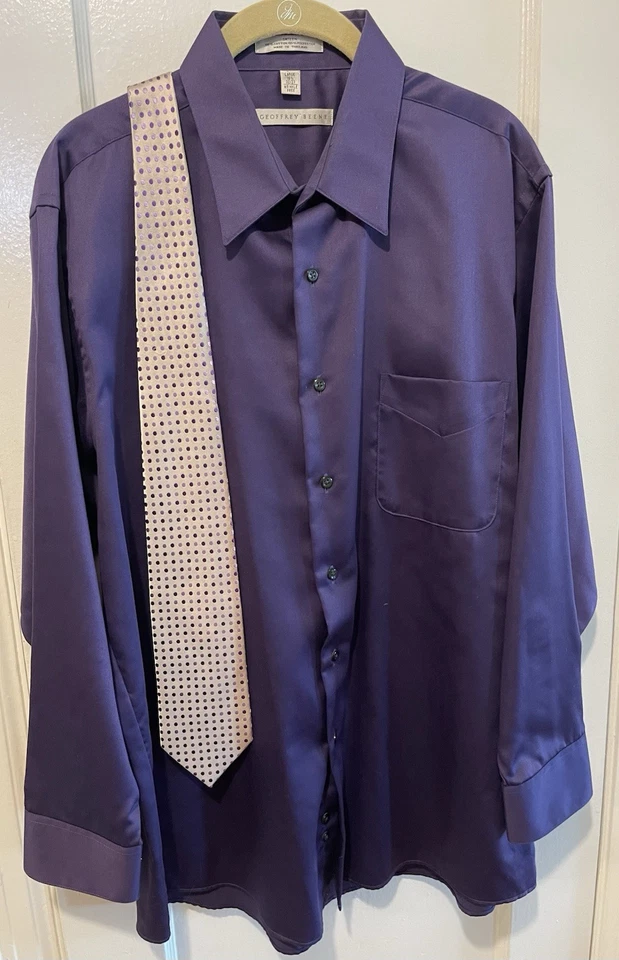 Geoffrey Beene Hombres L Satén Manga Larga Púrpura Camisa GRATIS GB Corbata 16 1/2 X 32/33 Foto 2 de 4