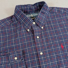 Ralph Lauren Button Down Shirt Mens XL Classic Fit Navy Plaid Red Pony Logo