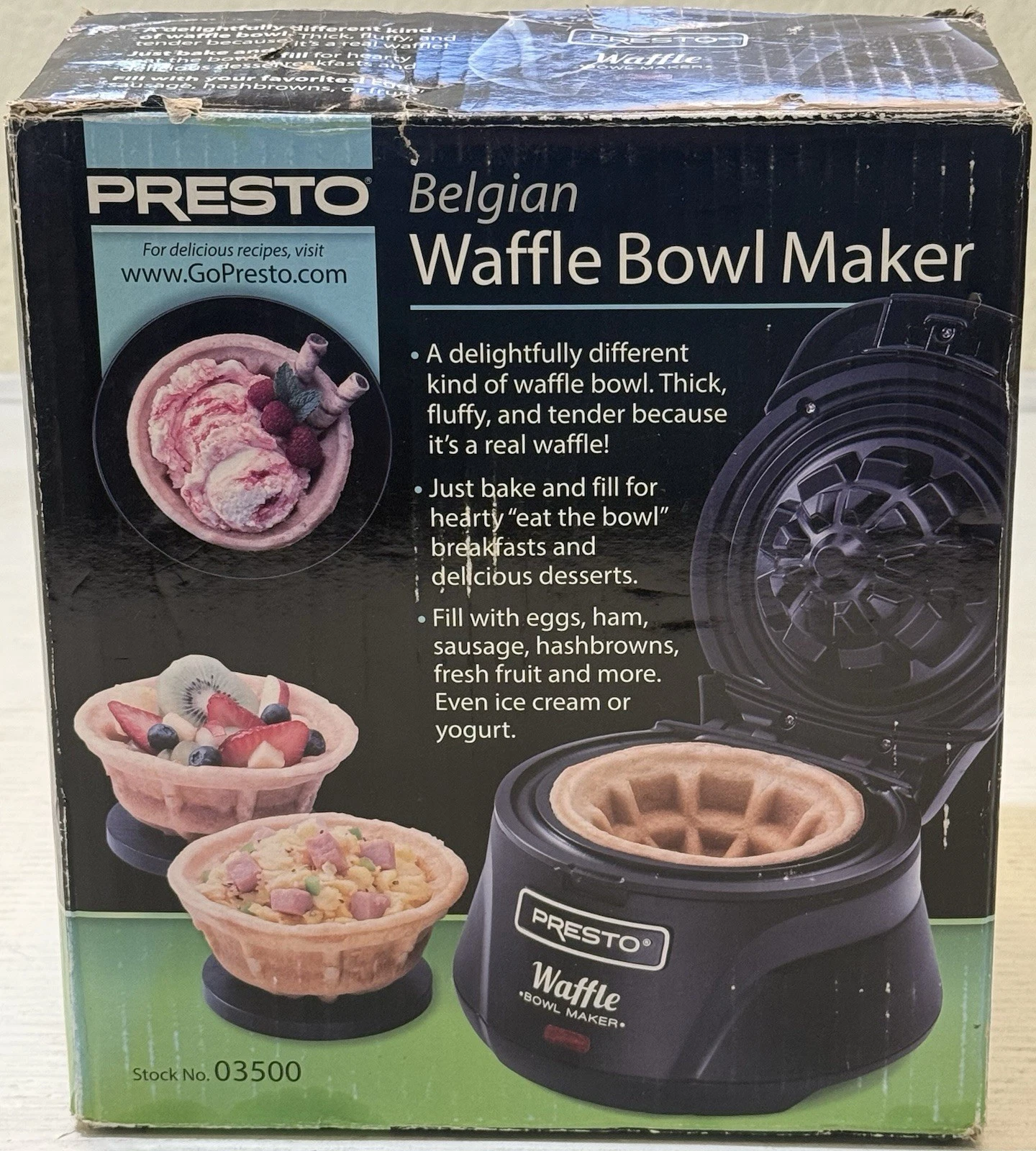 Presto Belgian Waffle Bowl Maker 03500 Non-Stick Electric Black Easy Clean