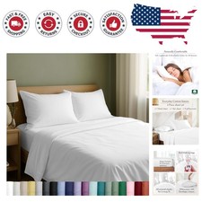 Breathable 4-Piece Queen Sheet Set   100 Cotton, Deep Pockets, Machine Washable