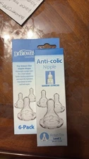 Dr Brown's 6-Pack New Baby Bottle Nipples Narrow Medium Flow Level 2 Age 3M+ 