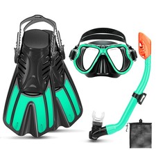 Snorkel Set Kids 4 in 1 Panoramic Anti Fog Mask Fins Turquoise CTSAYTL Gear View
