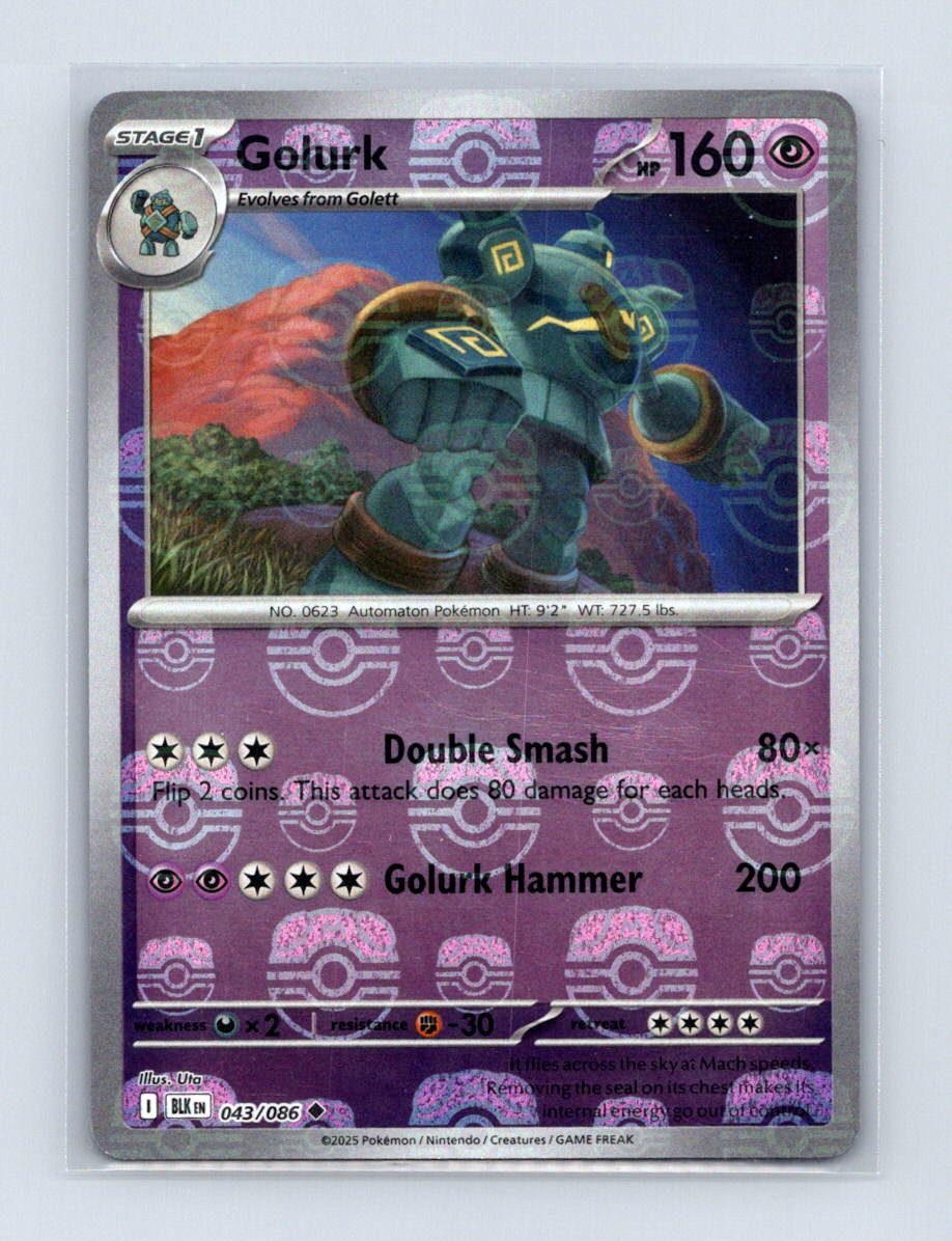 Golurk (Master Ball Pattern) 043/086 Holo Uncommon Black Bolt Pokemon Near Mint