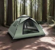 Instant Pop Up Tent, 2-3 Person, Green Double-Thick Waterproof, Camping, Hiking