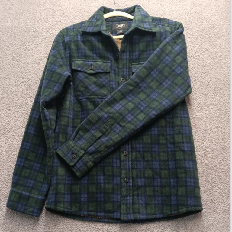 Berkley Jensen Sherpa-Lined Flannel Shirt Jacket Men’s S Green/Blue Plaid
