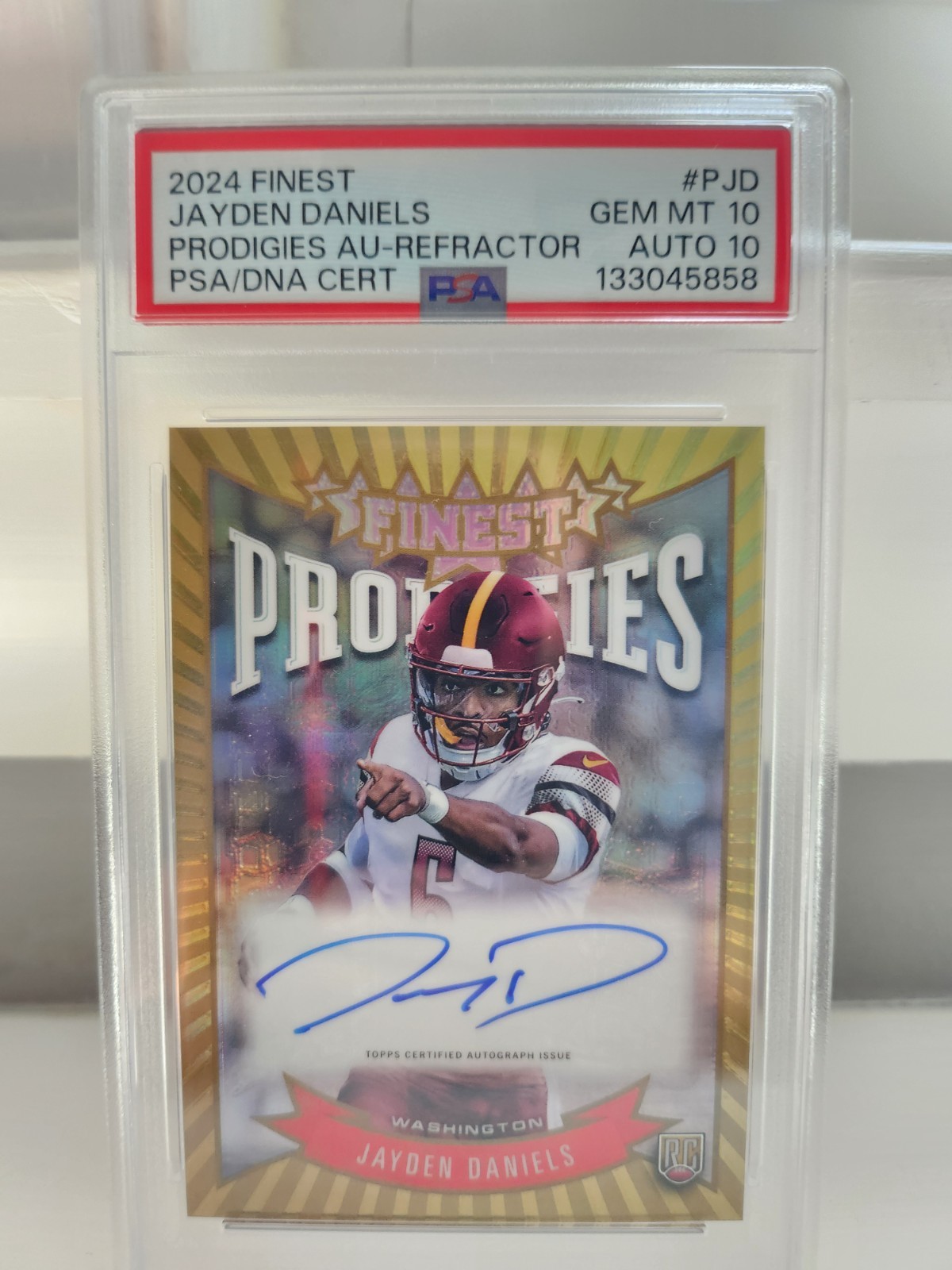JAYDEN DANIELS RC 2024 TOPPS FINEST AUTOGRAPH ROOKIE CARD PSA 10 AUTO 10- GEM MT
