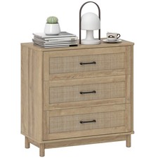 HOMCOM 3 Drawer Chest of Drawers, Wide Storage Unit for Living Room, Oak