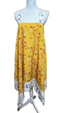 Women’s Zara Yellow Floral Print Spaghetti Straps Asymmetric Dress Size Medium